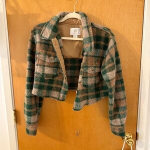 House of Harlow 1960 Green and Brown Teddy Jacket